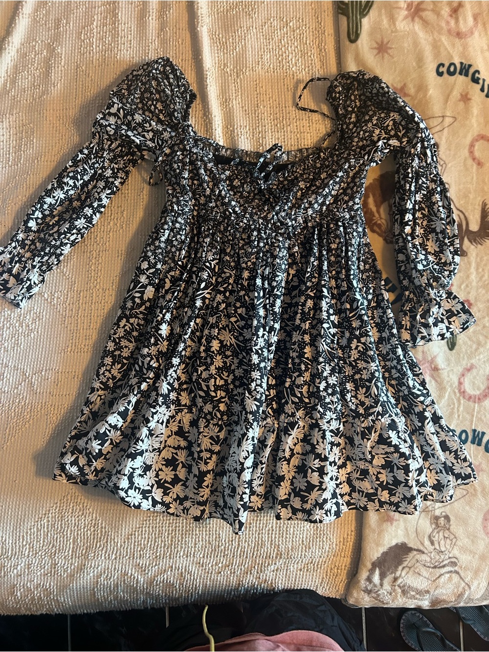 Tecovas Black and White Floral Mini Dress